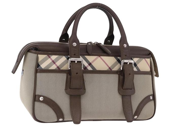 Sac à main BURBERRY Nova Check Canvas Brown Silver Auth BA14954A Marron Argenté