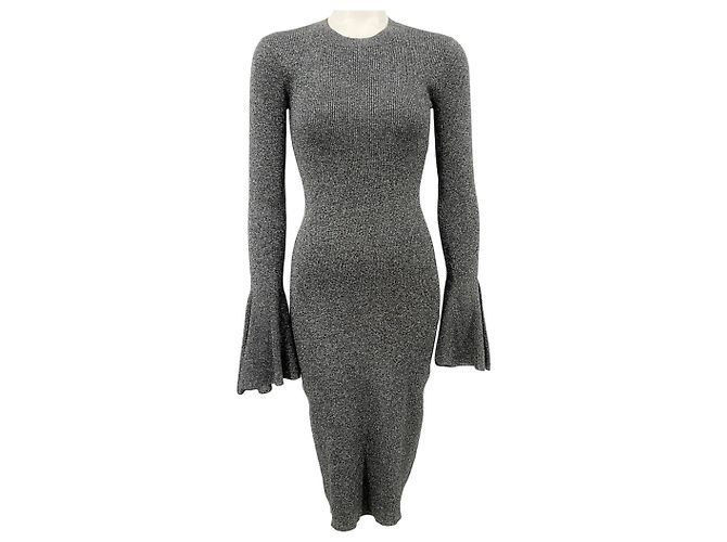Frame Denim Vestido Frame Silver Shimmer Lurex com mangas sino e godê Prata
