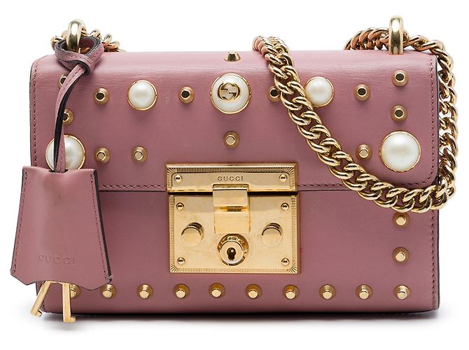 Padlock Borsa a tracolla Gucci Small in pelle rosa con perle e chiusura a lucchetto