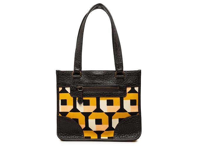 Tote Prada em tela estampada e couro marrom