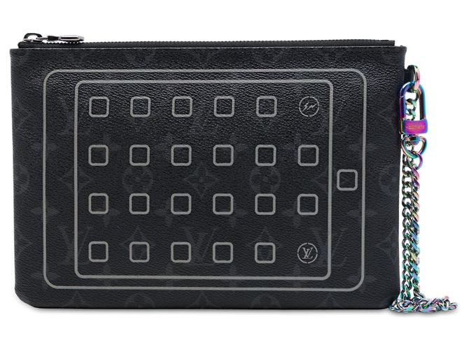 Custodia per iPad e Pochette Louis Vuitton Monogram Eclipse Flash Fragment Nera Nero