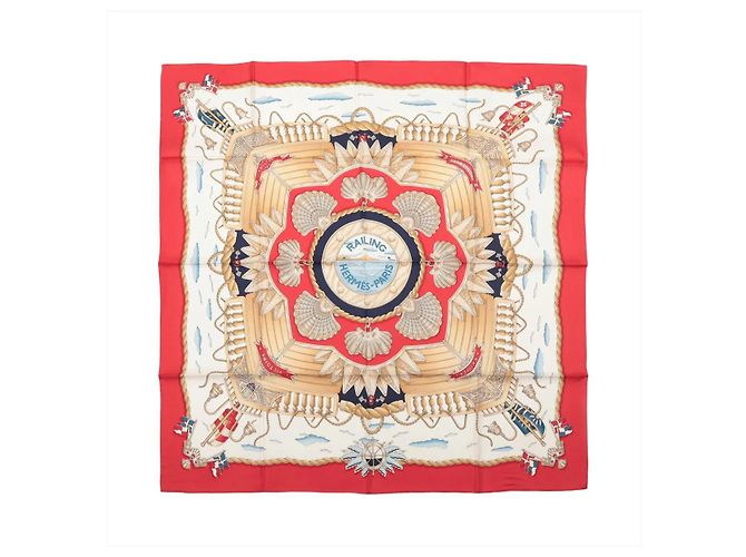 Hermès Carré 90 "Railing" Pañuelo de seda Rojo Roja