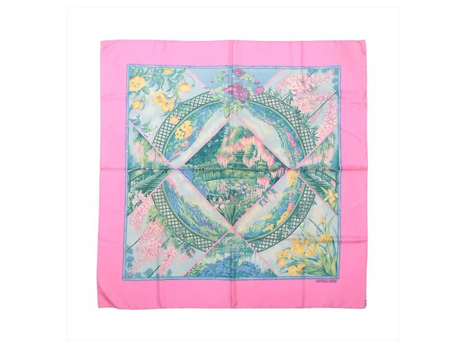 Garden Hermès Carré 90 "GIVERNY" Lenço de seda Rosa