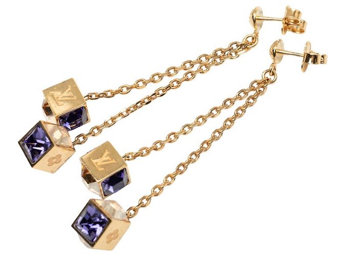 Louis Vuitton Monogram Boucle d'Oreilles Pendan Gamble Earrings D'oro