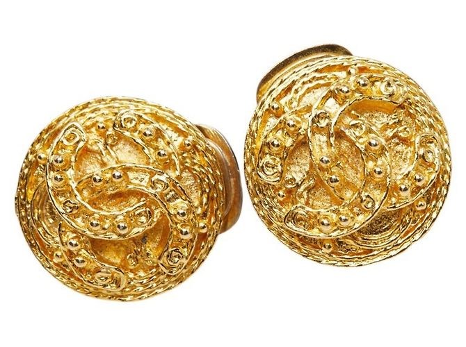 Orecchini a clip rotondi vintage Chanel Coco Mark D'oro