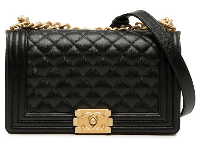 Bolso de hombro Chanel Coco Mark Boy 25 con cadena Negro Dorado