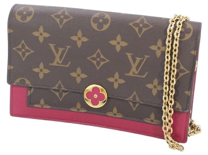 Bolsa de Ombro Carteira com Corrente Louis Vuitton Fuschia Monograma