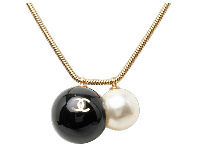 Collana a catena a sfere Chanel Coco Mark Nero D'oro
