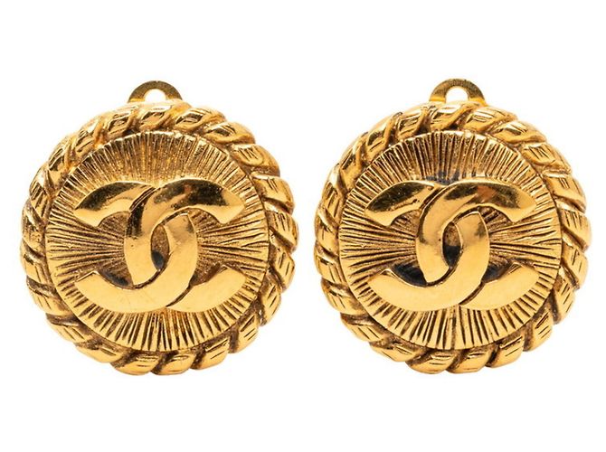 Orecchini a clip rotondi Chanel Vintage Coco Mark D'oro