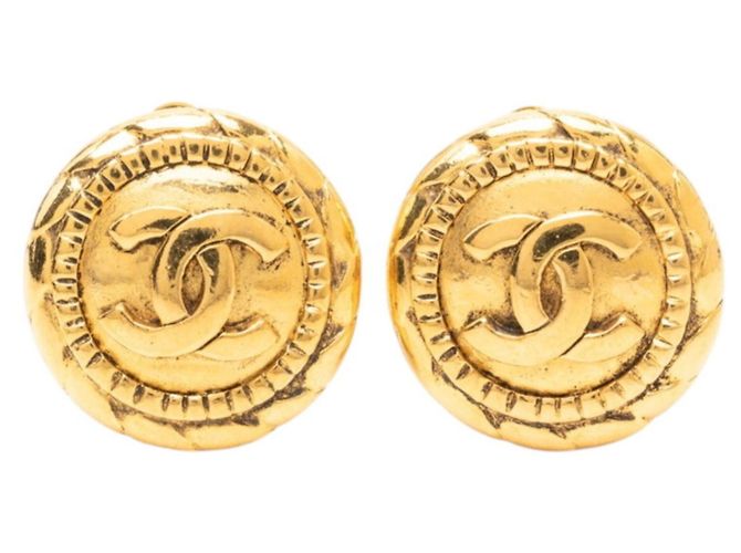 Orecchini a clip rotondi Chanel Vintage Coco Mark D'oro