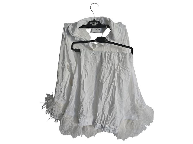 Autre Marque Sleeper Conjunto de Pijama em Viscose Branca com Penas Branco