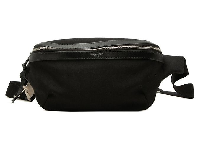 Borsa Sling Saint Laurent in tela e pelle nera Nero