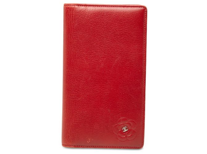Portafoglio lungo bi-fold Chanel Coco Mark Camellia Rosso
