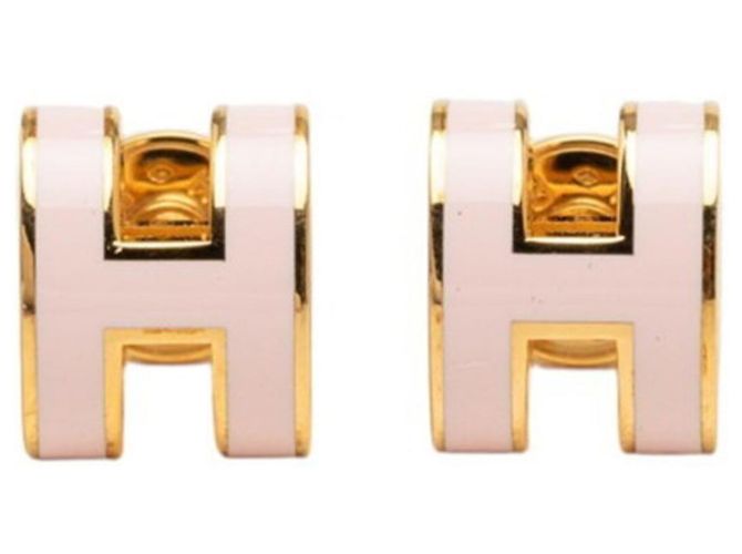 Hermès Pendientes de botón Hermes Pop H Mini Rosa Dorado