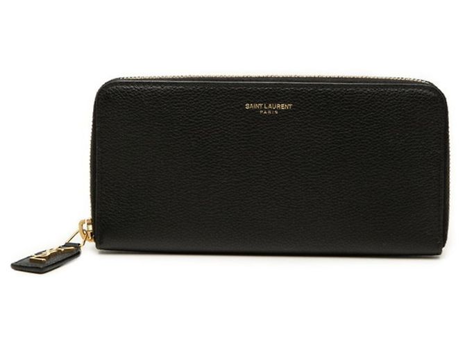 Saint Laurent Black Leather Long Wallet