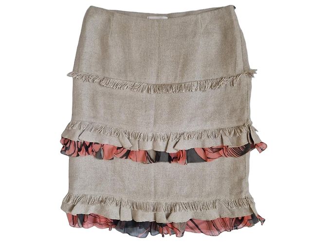 Saia Valentino de camadas com folhos e estampado floral Rosa Bege