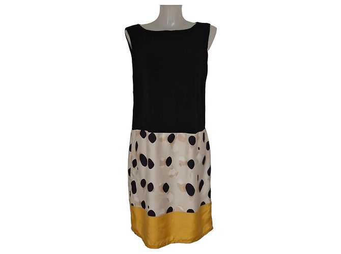 Max Mara MaxMara Studio Vestido de Bolinhas Preto Branco Dourado