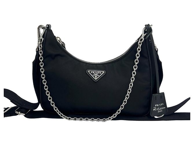 Borsa a tracolla Prada Re-Edition in nylon con logo triangolare e pelle Saffiano Nero