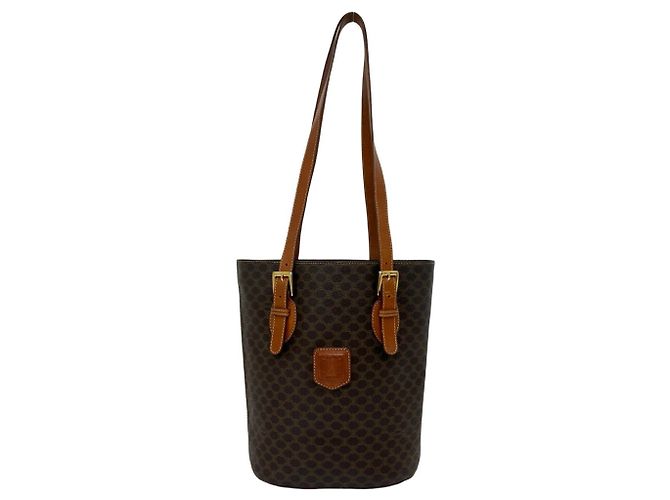 Céline CELINE Vintage Macadam Blazon Pattern Triomphe Logo Leder Tote Bag Braun