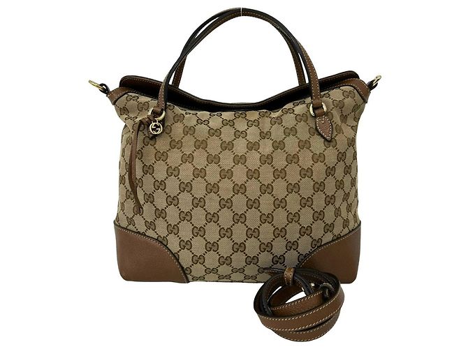 Gucci GG Pattern Canvas and Leather Handbag Brown
