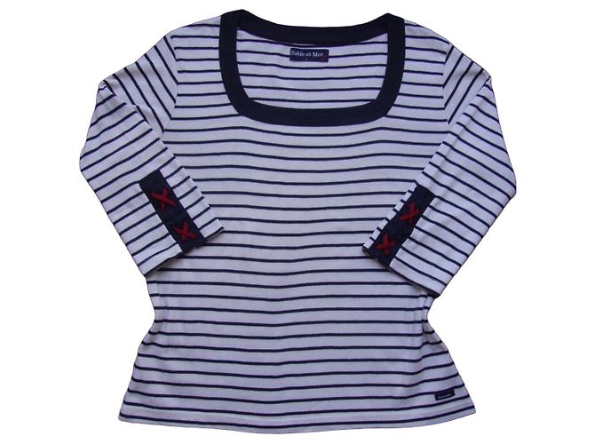 Autre Marque Sable et Mer T-shirt a righe a maniche lunghe Bianco Blu navy
