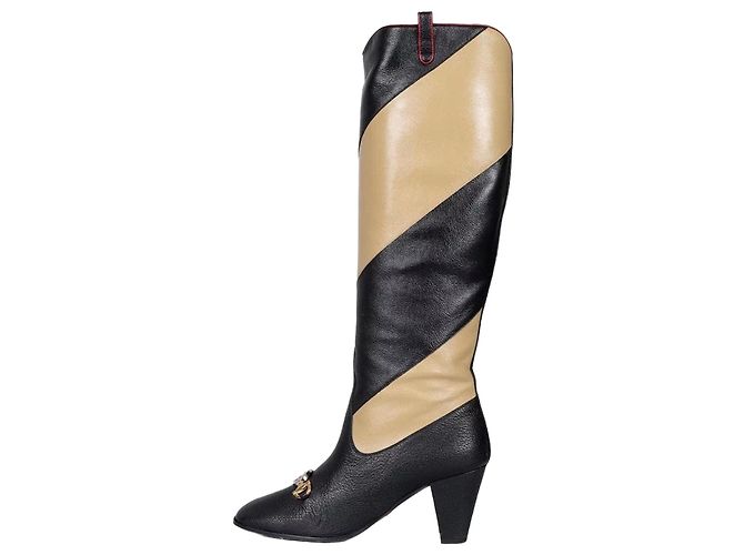 Gucci Multicolor Striped Leather Wedge Boots Sz.38 Pre-owned