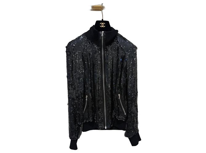 Dolce & Gabbana Black Sequin Bomber Jacket Sz.38 Pre-owned