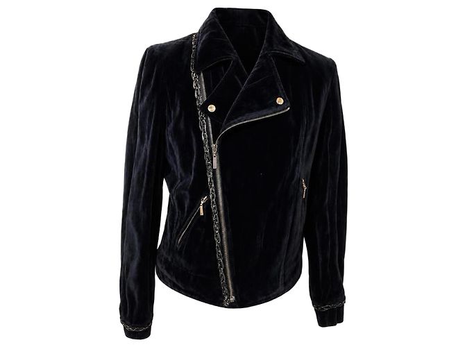 Chanel 06A Runway Giacca Bomber Biker Velluto Nero Argento Metallico Silver hardware