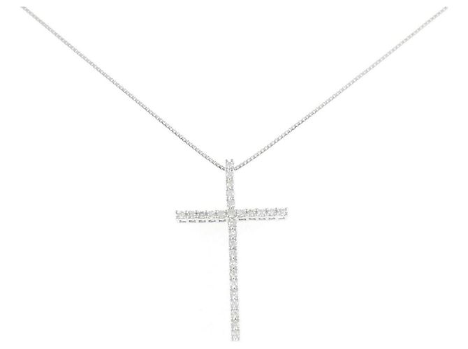 Autre Marque Collana Croce in Oro Bianco Au750 e Diamanti Argento