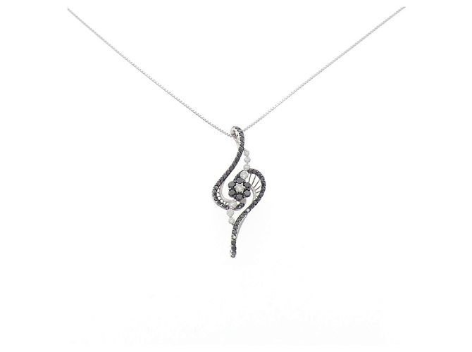 Autre Marque Collana in oro bianco e oro nero Au750 con diamanti Argento