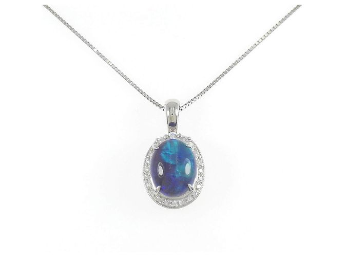 Autre Marque Pt900 Pt850 Schwarze Opal Halskette Mehrfarben
