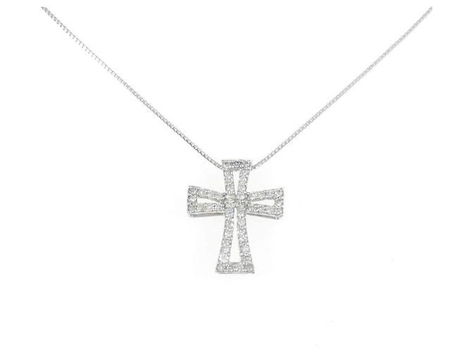 Autre Marque Collar de Diamantes Cruz Au750 Plata