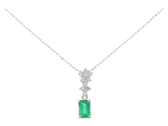 Autre Marque Colar de platina e ouro branco Au750 com esmeralda e diamante
