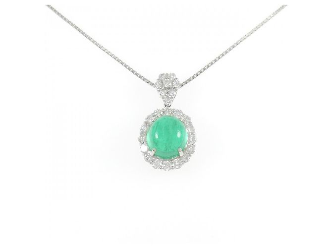 Autre Marque Collana in Pt900 Pt850 con Smeraldo e Diamanti Verde