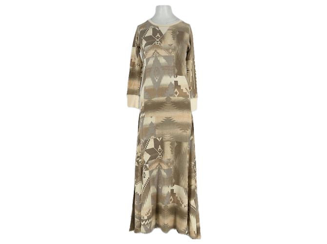 Vestido largo de algodón estampado marrón Polo Ralph Lauren Castaño