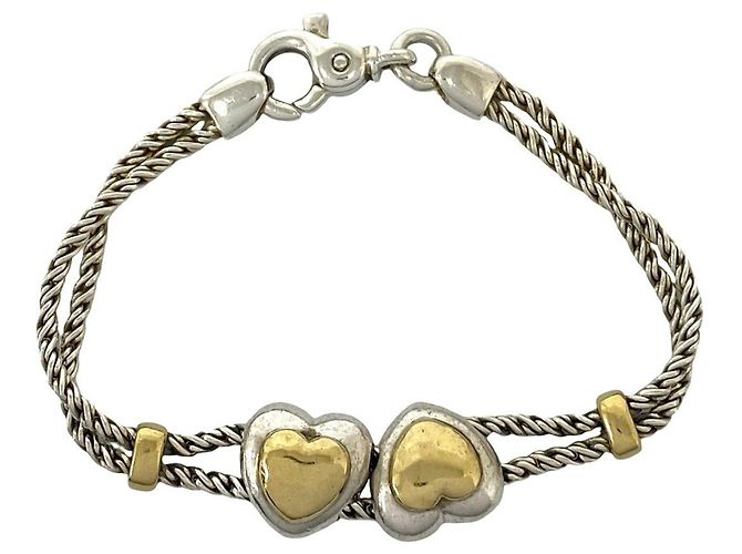 Tiffany & Co Pulseira Coração Double Rope Tiffany Prata Dourado