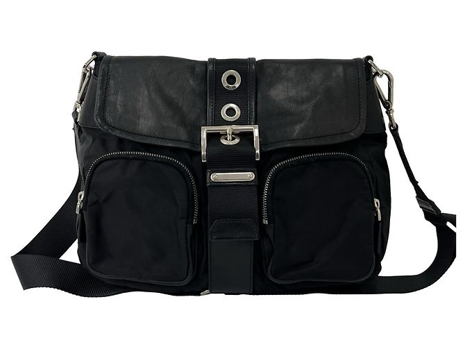 Borsa a tracolla Prada in nylon e pelle Nero