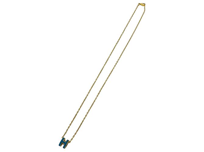 Hermès Collana HERMES Mini Pop H con pendente placcato oro Blu D'oro
