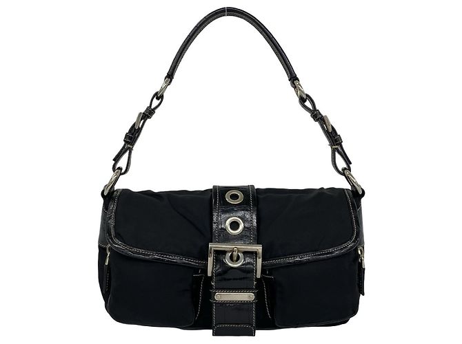 Bolsa semi-ombro Prada em nylon Tessuto e couro gofrado com logo Triangle Preto