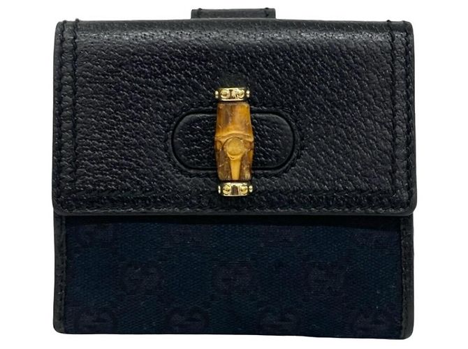 Gucci Bamboo GG Pattern Leder Bi-fold Geldbörse Schwarz