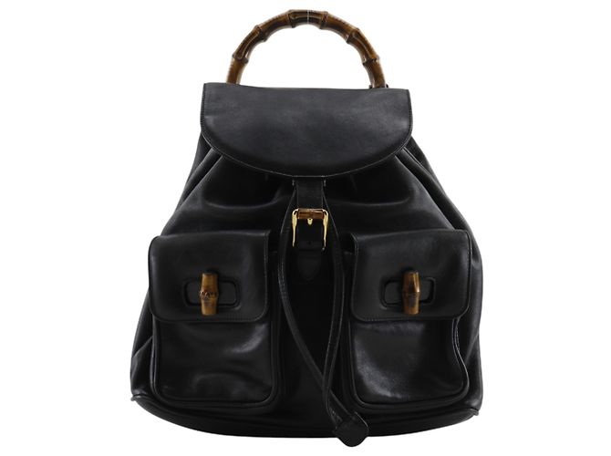 Sac à dos Gucci Bamboo en cuir noir
