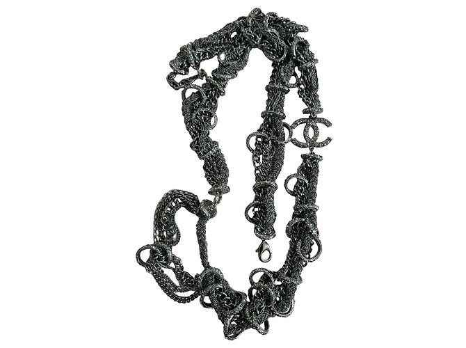 Timeless Chanel Rhinestone CC Logo Chain Belt - Anthracite Grey