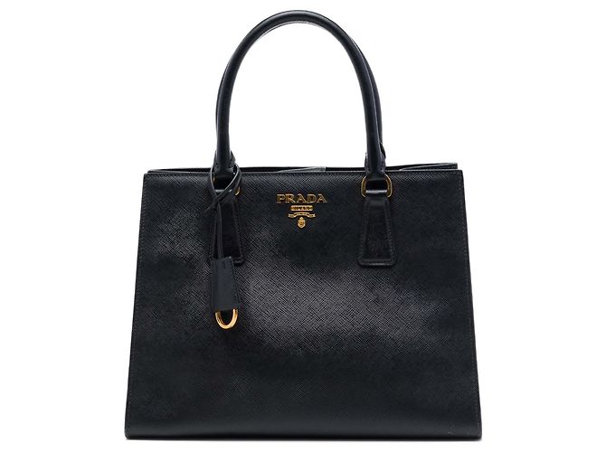 Prada Bolsa Tote Conversível Aberta Medium Saffiano Lux Preta Preto