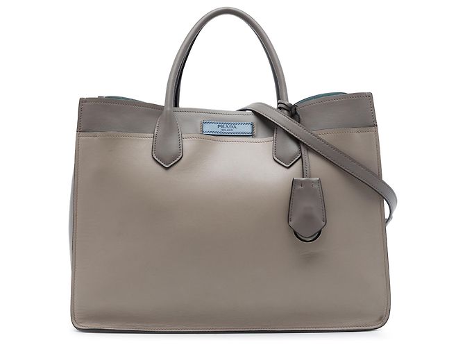 Bolsa Prada City Calf Etiquette Cinza Marrom