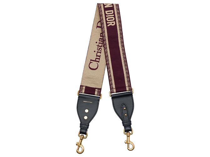 Dior Red Canvas Logo Embroidered Shoulder Strap Brown