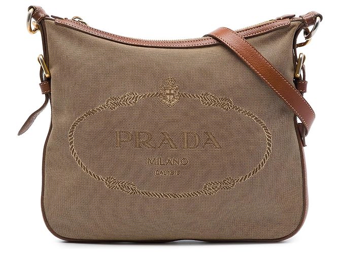 Prada Bolsa crossbody em lona Canapa bege com logo