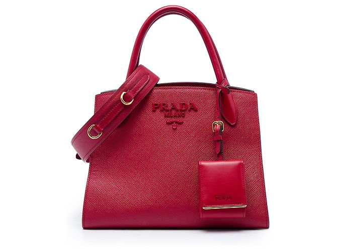Prada Bolsa Top Handle Monochrome em couro Saffiano vermelho Small