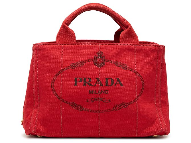 Tote Sac cabas Prada Red Small Canvas Canapa Logo Rouge