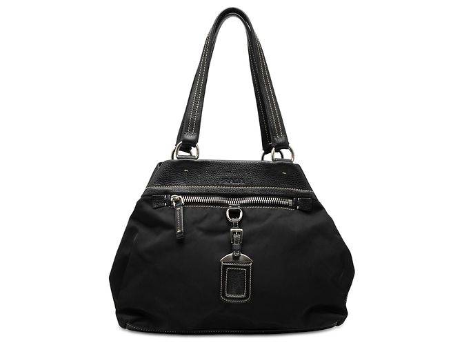 Prada Tessuto Tote mit Vitello-Besatz in Schwarz