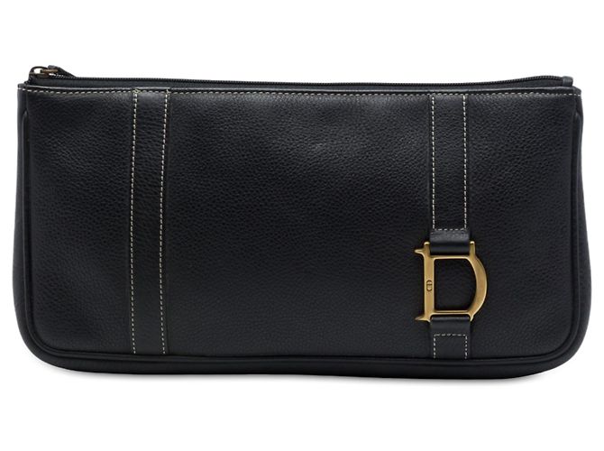Clutch Dior em couro de bezerro granulado preto com logo
